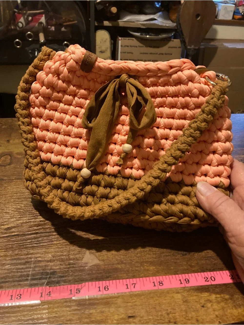 Handmade crocheted arm handle purse